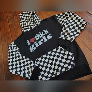 New York Area Code I Love Thick Girls checkered hoodie size L